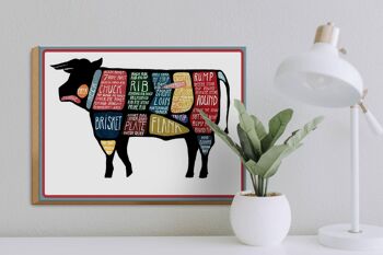 Plaque en bois boucher 40x30cm vache boeuf coupe viande 3