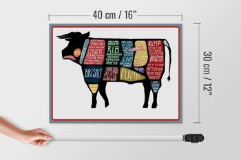 Plaque en bois boucher 40x30cm vache boeuf coupe viande 4