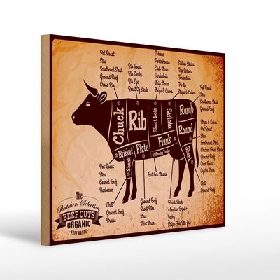 Holzschild Metzger 40x30cm Beef cuts Organic Metzgerei