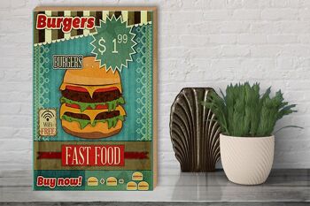 Panneau en bois nourriture 30x40cm fast food Burgers acheter maintenant wifi 3