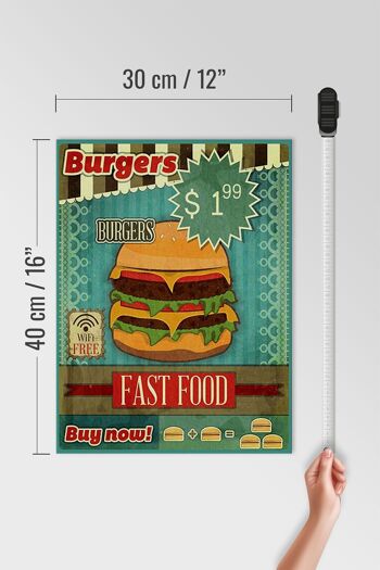 Panneau en bois nourriture 30x40cm fast food Burgers acheter maintenant wifi 4