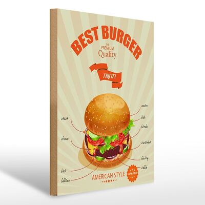 Cartel de madera comida 30x40cm Best Burger estilo americano