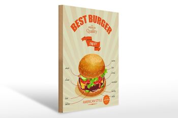 Panneau en bois alimentaire 30x40cm Best Burger style américain 1