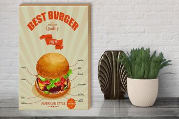 Panneau en bois alimentaire 30x40cm Best Burger style américain 3
