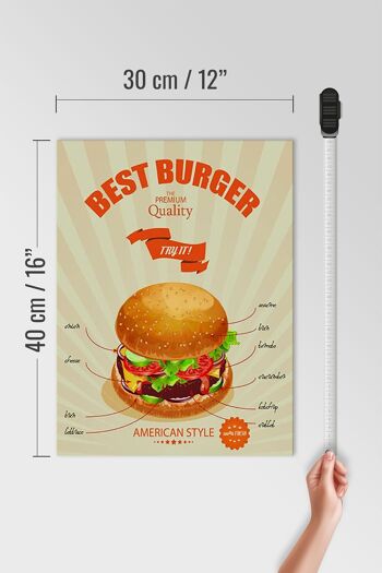 Panneau en bois alimentaire 30x40cm Best Burger style américain 4