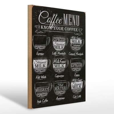 Panneau en bois café 30x40cm Menu Café Espresso Latte Flat