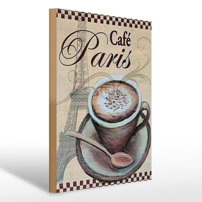 Cartel de madera París 30x40cm Torre Eiffel Taza de café Cafe