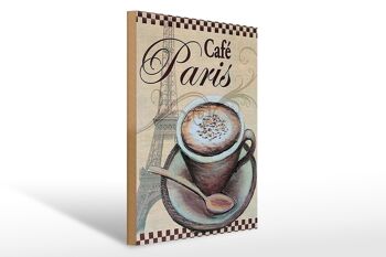 Panneau en bois Paris 30x40cm Tour Eiffel Tasse à Café Café 1
