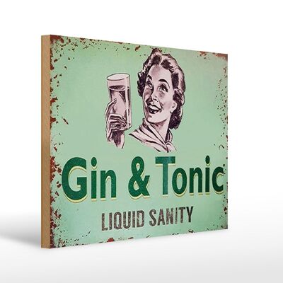 Cartello in legno 40x30 cm Gin & Tonic liauid sanità mentale