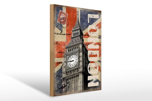 Holzschild London 30x40cm Big Ben berühmter Uhrturm