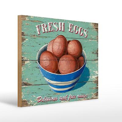 Cartel de madera retro 40x30cm huevos frescos Huevos frescos