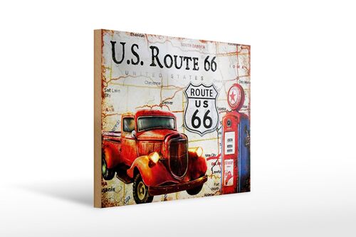 Holzschild Retro 40x30cm US Route 66 Oldtimer Tankstelle