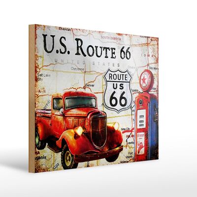 Cartel de madera retro 40x30cm US Route 66 gasolinera vintage