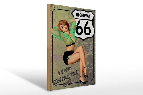 Holzschild Pin Up 30x40cm Highway 66 i love riding the 66