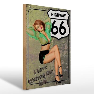 Cartel de madera Pin Up 30x40cm Highway 66 i love ride the 66