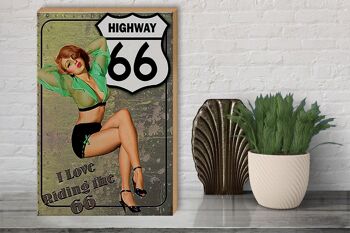 Panneau en bois Pin Up 30x40cm Highway 66 j'adore rouler sur le 66 3