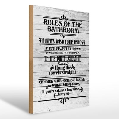 Holzschild Spruch 30x40cm rules of the bathroom wash hands