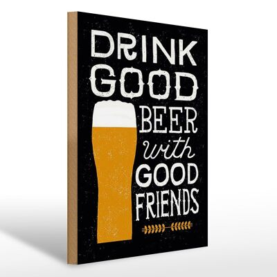 Cartel de madera 30x40cm Beber buena cerveza con amigos