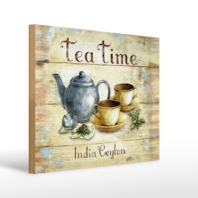 Cartello in legno per il tè 40x30 cm Teiera Tea Time India Ceylon