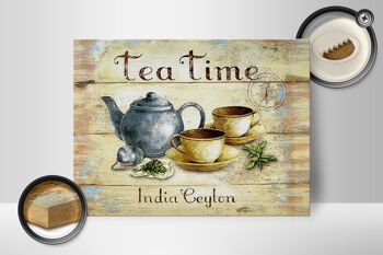Plaque à thé en bois 40x30cm Théière Tea Time India Ceylan 2