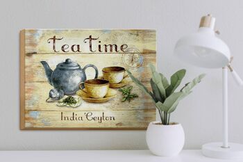 Plaque à thé en bois 40x30cm Théière Tea Time India Ceylan 3