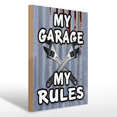 Cartel de madera vintage 30x40cm mi garaje mis reglas