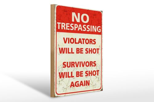 Holzschild Retro 30x40cm No trespassing violators be shot