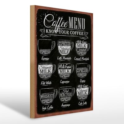 Panneau en bois café 30x40cm Menu Café plat blanc Doppio