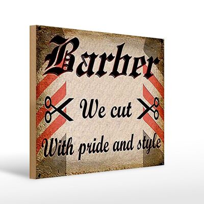 Letrero de madera peluquero 40x30cm Barber cortamos con orgullo estilo