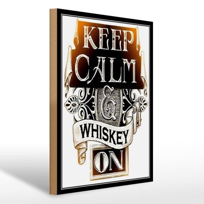 Cartello in legno con scritta "Keep Calm Whiskey on" 30x40 cm