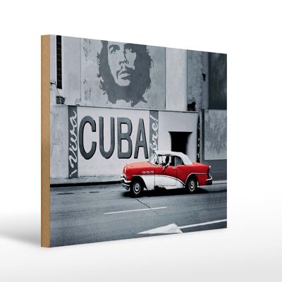 Cartel de madera que dice 40x30cm Cuba Guevara coche rojo coche antiguo