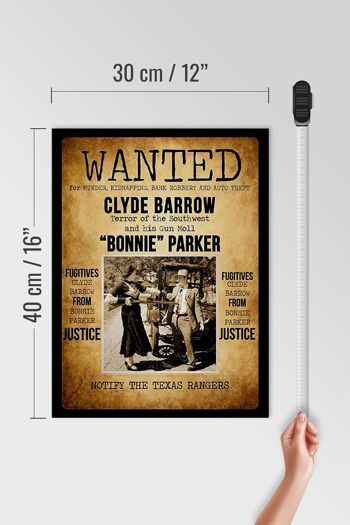 Panneau en bois disant 30x40cm voulait Clyde Barrow Bonnie 4