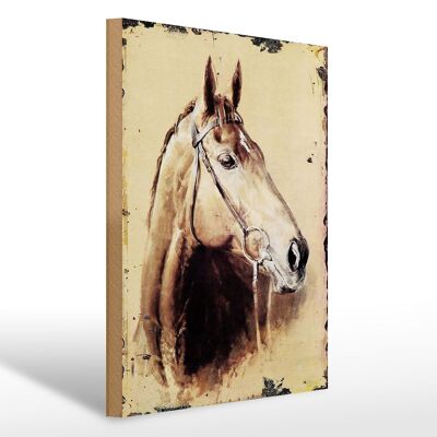 Cartel de madera retro 30x40cm retrato cabeza de caballo