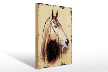Panneau en bois rétro 30x40cm portrait tête de cheval 1