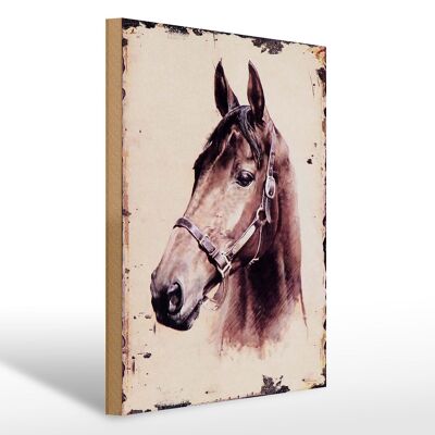 Cartel de madera retro 30x40cm retrato cabeza de caballo regalo