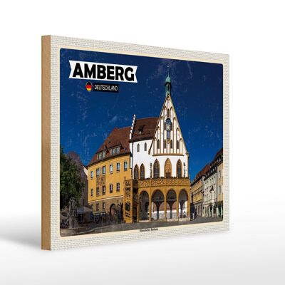 Cartello in legno con scritta Municipio storico di Amberg 40x30 cm
