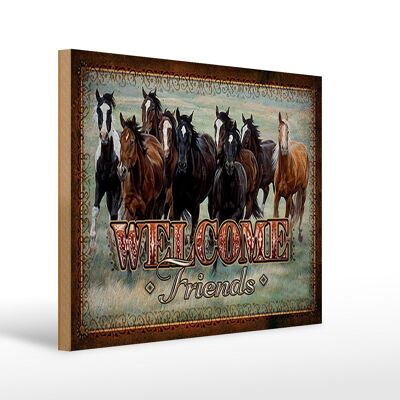 Cartello in legno cavalli 30x40 cm benvenuto amici