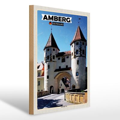 Cartello in legno città Amberg Nabburger Tor Medioevo 30x40cm