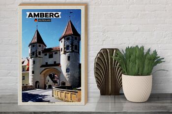 Panneau en bois villes Amberg Nabburger Tor Moyen Âge 30x40cm 3