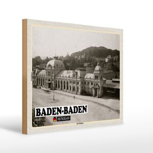 Panneau en bois villes Baden-Baden ancienne gare 40x30cm