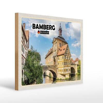Panneau en bois villes Bamberg ancien hôtel de ville rivière 40x30cm