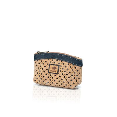 Mini coin purse in perforated cork with contrast details.