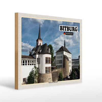 Wooden sign cities Bitburg town hall at the Roman wall 40x30cm