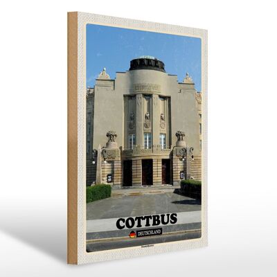 Cartel de madera ciudades Cottbus State Theatre Architecture 30x40cm