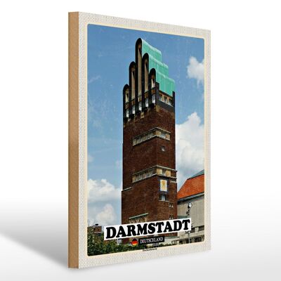 Cartello in legno città Darmstadt architettura torre nuziale 30x40 cm