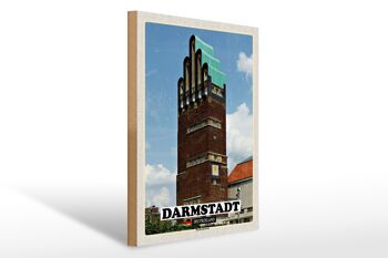 Panneau en bois villes Darmstadt tour de mariage architecture 30x40cm 1
