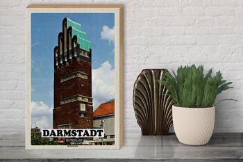 Panneau en bois villes Darmstadt tour de mariage architecture 30x40cm 3
