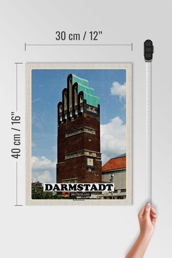 Panneau en bois villes Darmstadt tour de mariage architecture 30x40cm 4