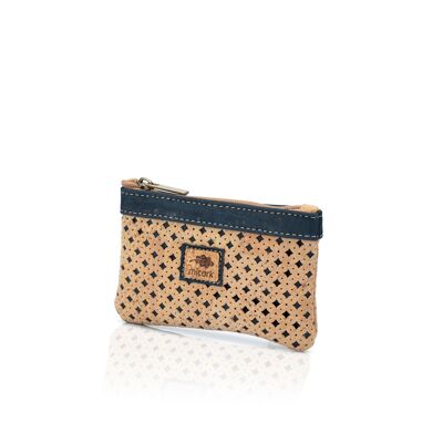 Mini coin purse in perforated cork with contrast details.