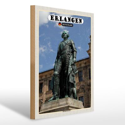 Cartello in legno città Erlangen margravio statua 30x40 cm